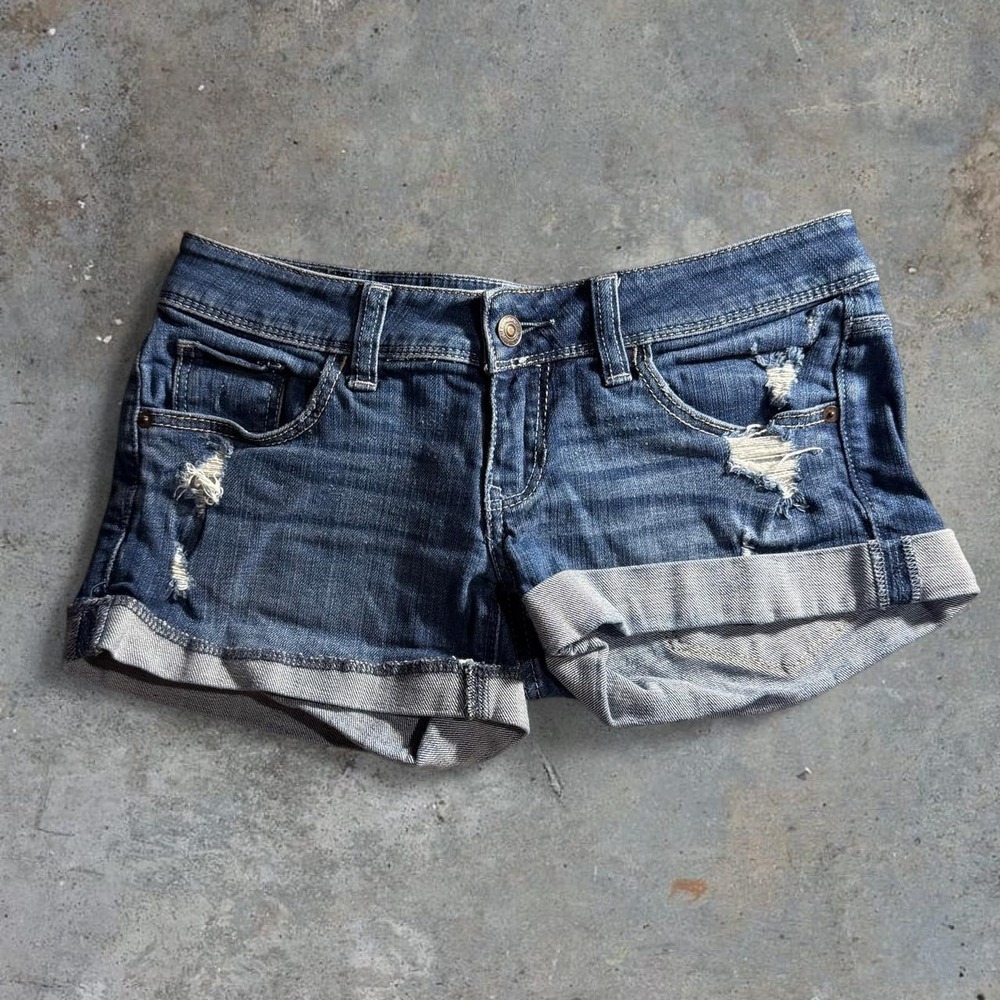 Abercrombie & Fitch Distressed Denim Short Shorts Womens 00 W24 Blue Cuffed Y2K